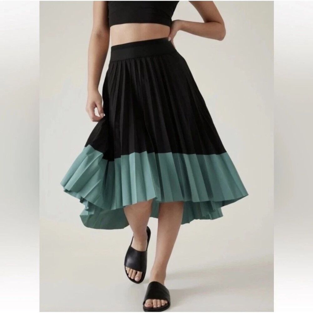 Athleta Swing Forward Pleated Skirt 2X Black Teal Colorblock Active NWT